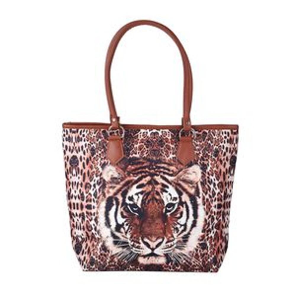 NWOT Coffee Color Tiger Print Pattern Tote Bag